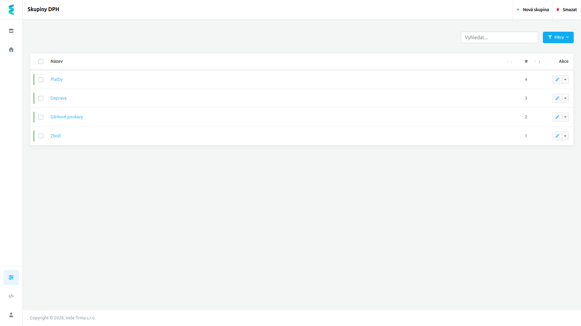 Výpis skupin DPH se sloupcem Název