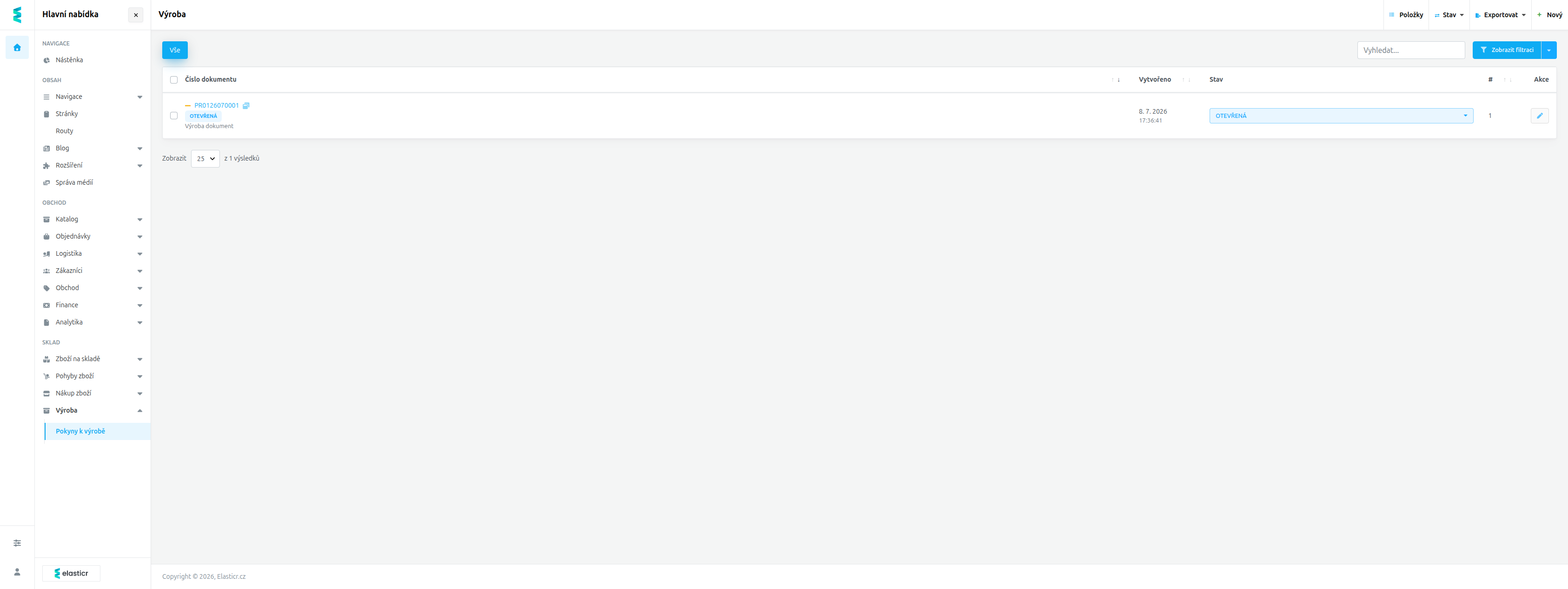 Seznam pokynů k výrobě